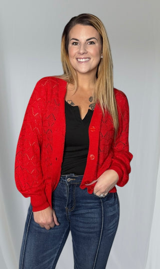 Red Lightweight Buttoned Cardigan