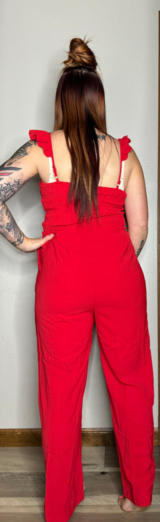 Red Flutter Sleeve Jumpsuit