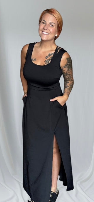 Black Midi Dress With Side Slit