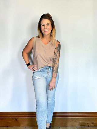 Taupe Ribbed V Neck Tank