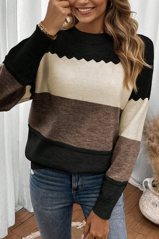 Black Color Block Crew Sweater