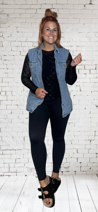 Denim Curved Hem Vest