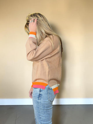 Tan Colorblock Retro Striped Sweater