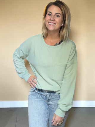 Light Green Ribbed Long Sleeve Top
