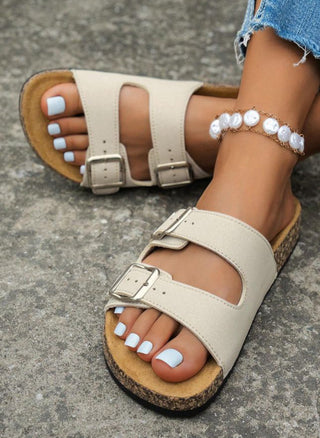 Cream Double Buckle Sandal