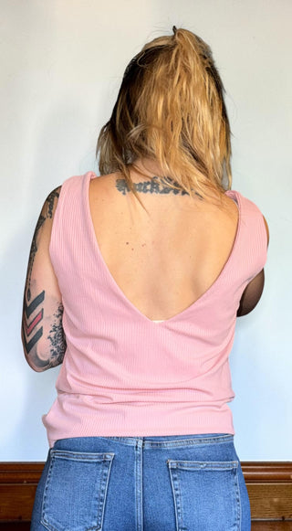Pink Front & Back V Neck Tank