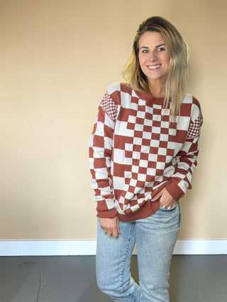 Caitlin Cozy Brown Checkered Sweater