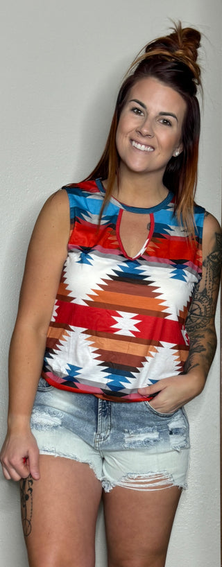 Aztec Cutout Neck Tanktop