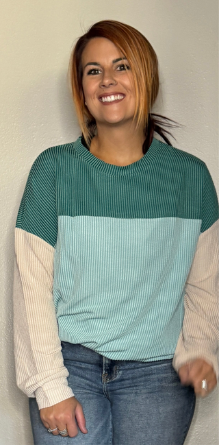 Teal Colorblock Long Sleeve Top