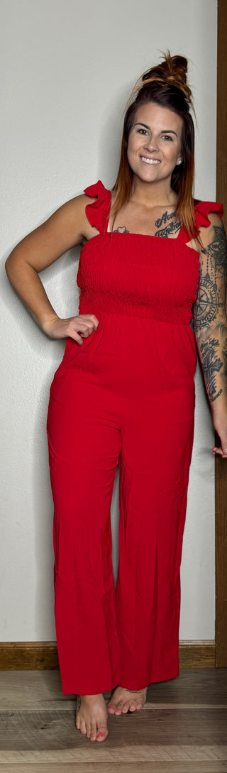 Red Flutter Sleeve Jumpsuit