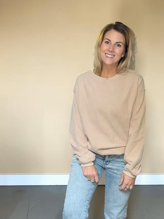 Khaki Ribbed Oversized Ribbed Crewneck