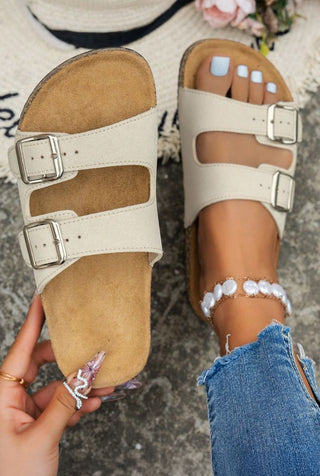 Cream Double Buckle Sandal