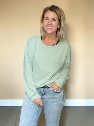 Light Green Ribbed Long Sleeve Top