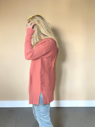 Vintage Burgundy Turtleneck Ribbed Tunic Sweater