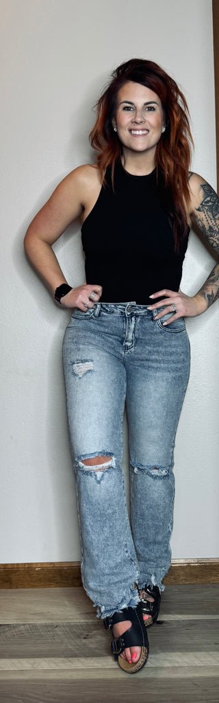 Light Wash Distressed Vintage Straight Leg Jeans