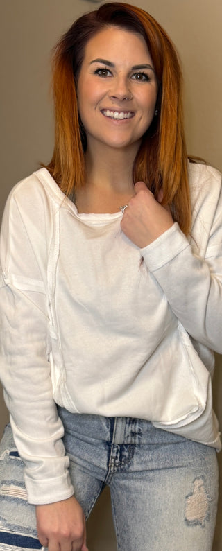 Oversized White Vintage Reversed Stitch Long Sleeve Top