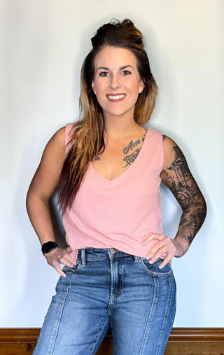 Pink Front & Back V Neck Tank