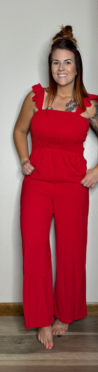 Red Flutter Sleeve Jumpsuit