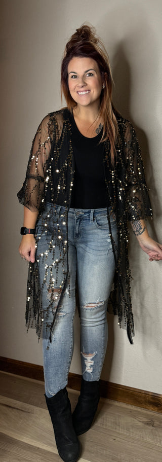 Black Sequin Cardigan