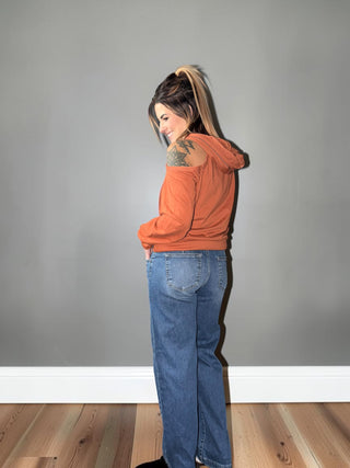 Rust Hooded Long Sleeve Top