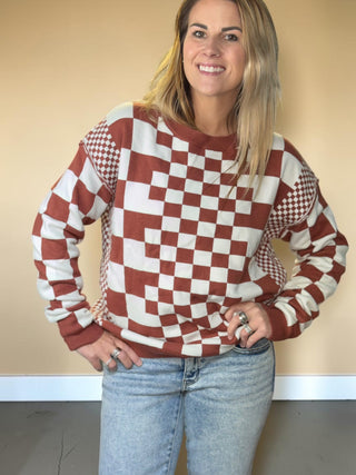 Caitlin Cozy Brown Checkered Sweater