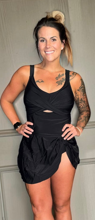 Black Adjustable Strap Slit On Piece Swimsuit