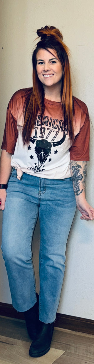 Oversized Brown Ombre Steer Head Graphic Tee