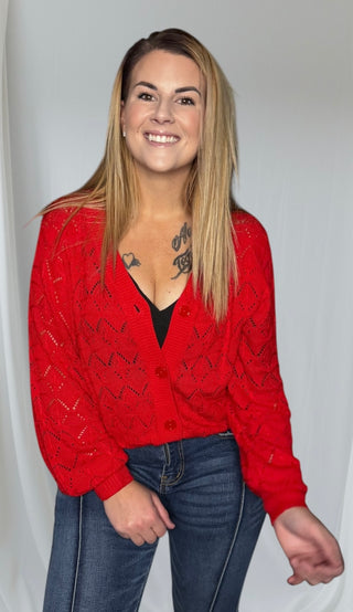 Red Lightweight Buttoned Cardigan