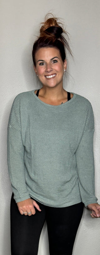 Sage Waffle Knit Top