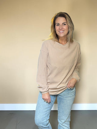 Khaki Ribbed Oversized Ribbed Crewneck