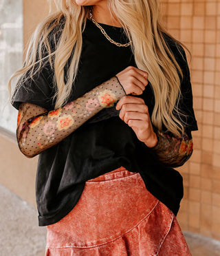 Slight Oversized Black Floral 2 Pc. Tee