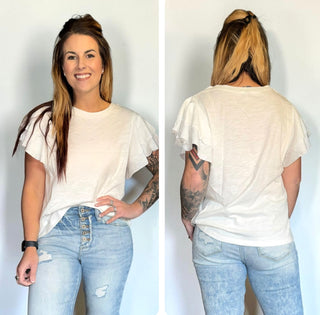 White Flutter Sleeve Top