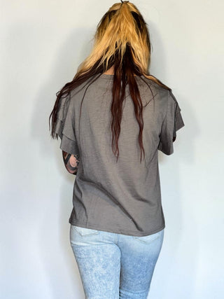 Gray Flutter Sleeve Top