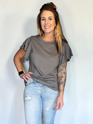 Gray Flutter Sleeve Top