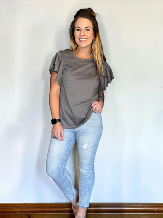 Gray Flutter Sleeve Top