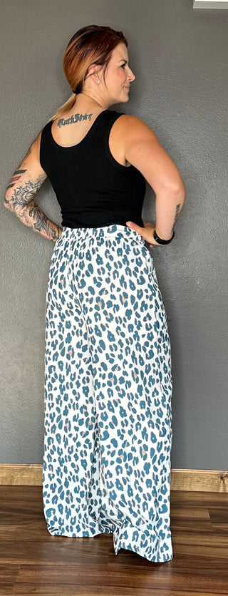 White Leopard Wide Leg Pants