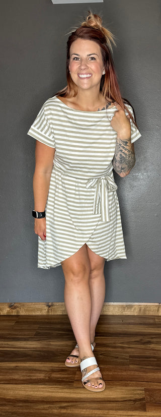 Striped Khaki Hemline Dress