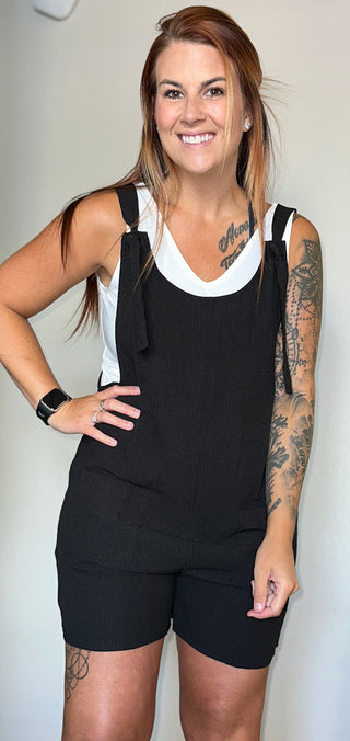 Textured Romper With Adjustable Straps