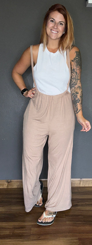 Light Mocha Suspender Jumpsuit