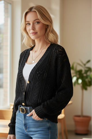 Black Karli Button Sweater Cardigan
