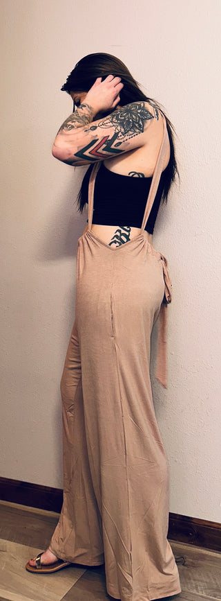 Light Mocha Suspender Jumpsuit