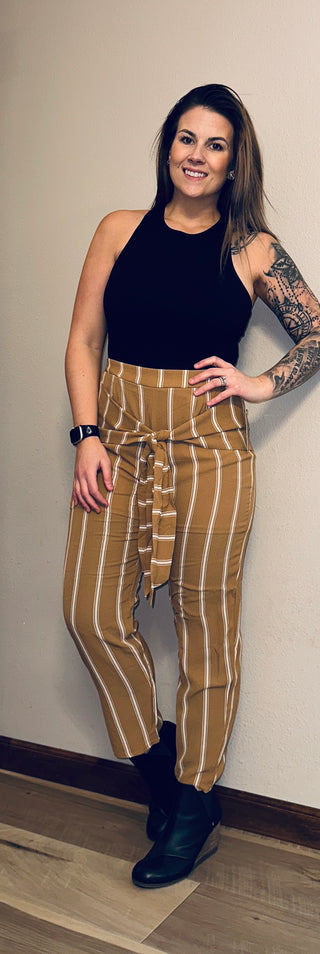 Taupe Striped Capri