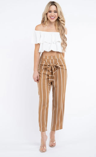 Taupe Striped Capri